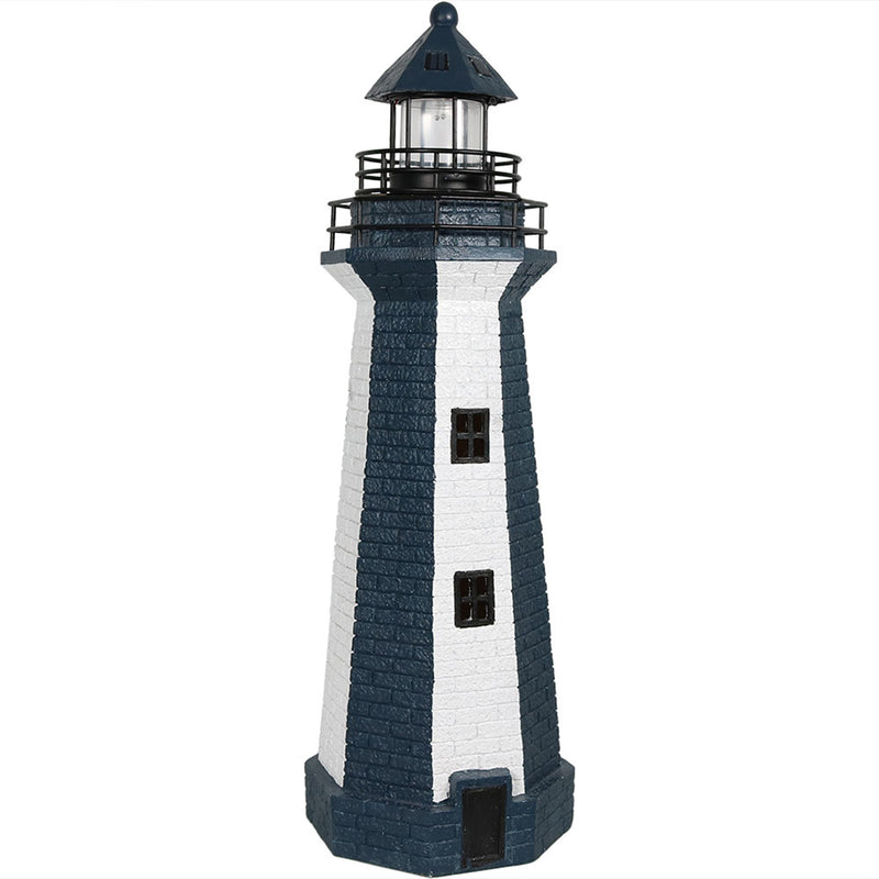 Sunnydaze Solar Striped LED Lighthouse Outdoor Decor, 36 Inch Tall