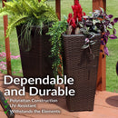 Sunnydaze Polyrattan Square Tall Wicker Planter