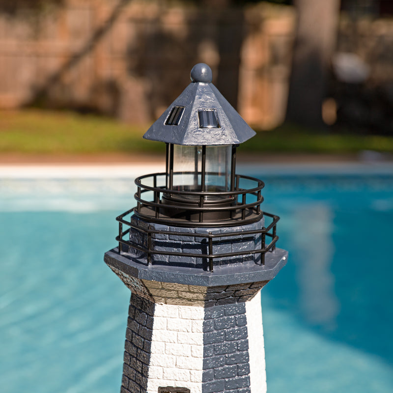 Sunnydaze Solar Striped LED Lighthouse Outdoor Decor - 36"