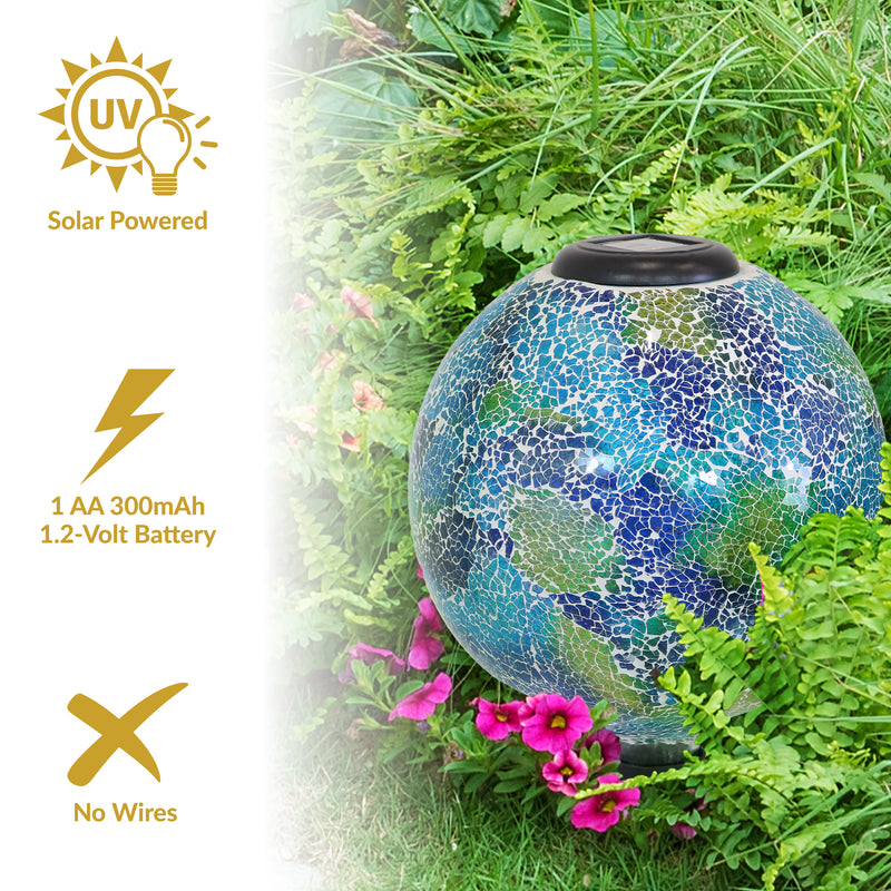 Sunnydaze Glass Mosaic Solar Garden Gazing Globe - 10"