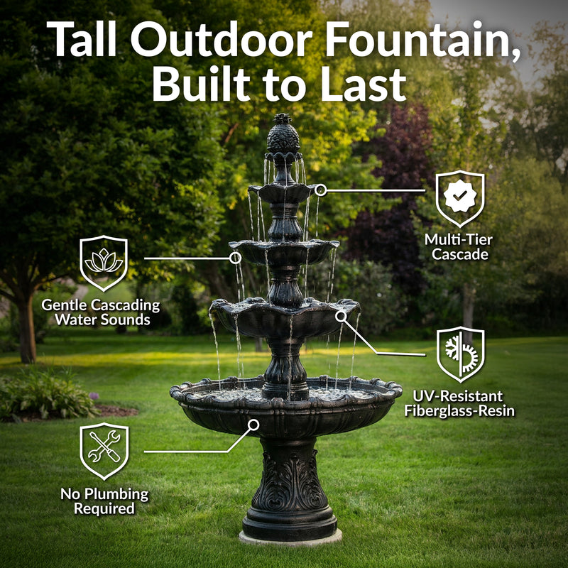 Sunnydaze 4-Tier Grand Courtyard Outdoor Water Fountain - 80