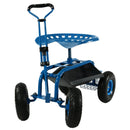 Sunnydaze Rolling Garden Cart with Extendable Steering Handle, Swivel Seat & Basket