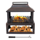 Sunnydaze Bronze Steel Outdoor Fireplace with Log Storage - 35" H