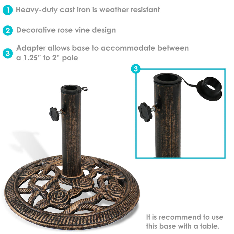 cast iron patio umbrella Sunnydaze Rose Blossom Cast Iron Patio Umbrella Base - 16" Diameter
