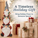 “A Timeless Holiday Gift” infographic featuring a stacked Christmas gnome statue displayed beside wrapped gifts and a decorated Christmas tree.
