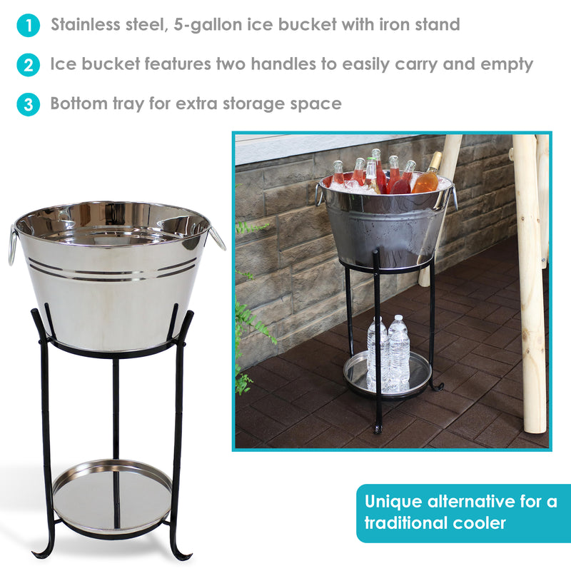 Sunnydaze Stainless Steel Ice Bucket Drink Cooler with Stand