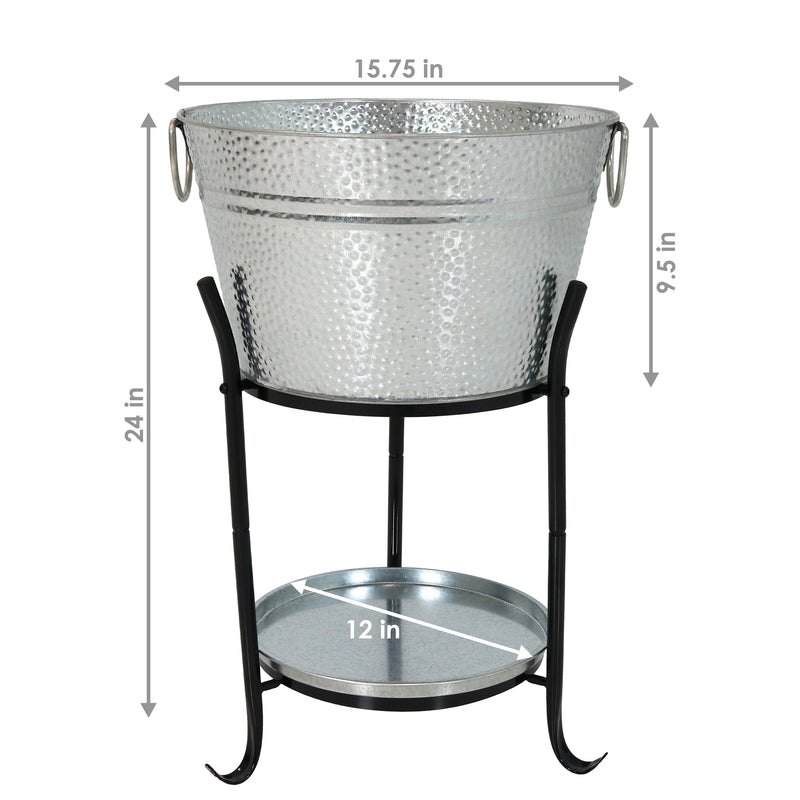 Sunnydaze Pebbled Galvanized Steel Ice Bucket Drink Cooler with Stand