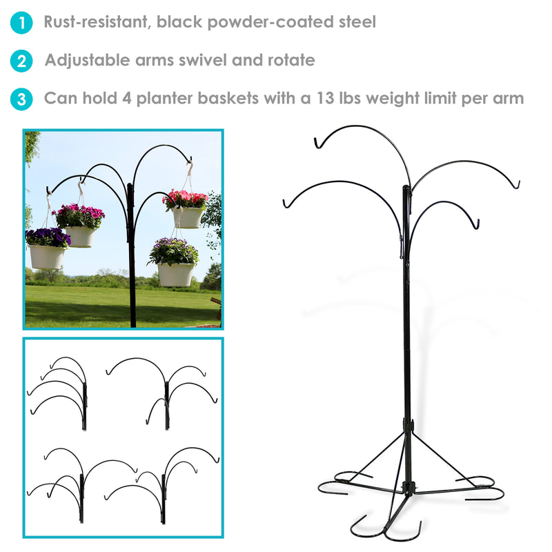 Sunnydaze 4-Arm Hanging Basket Stand with Adjustable Arms - 84" H