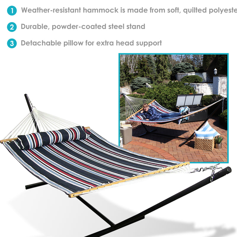 Sunnydaze 2-Person Freestanding Quilted Fabric Hammock with 12' Stand
