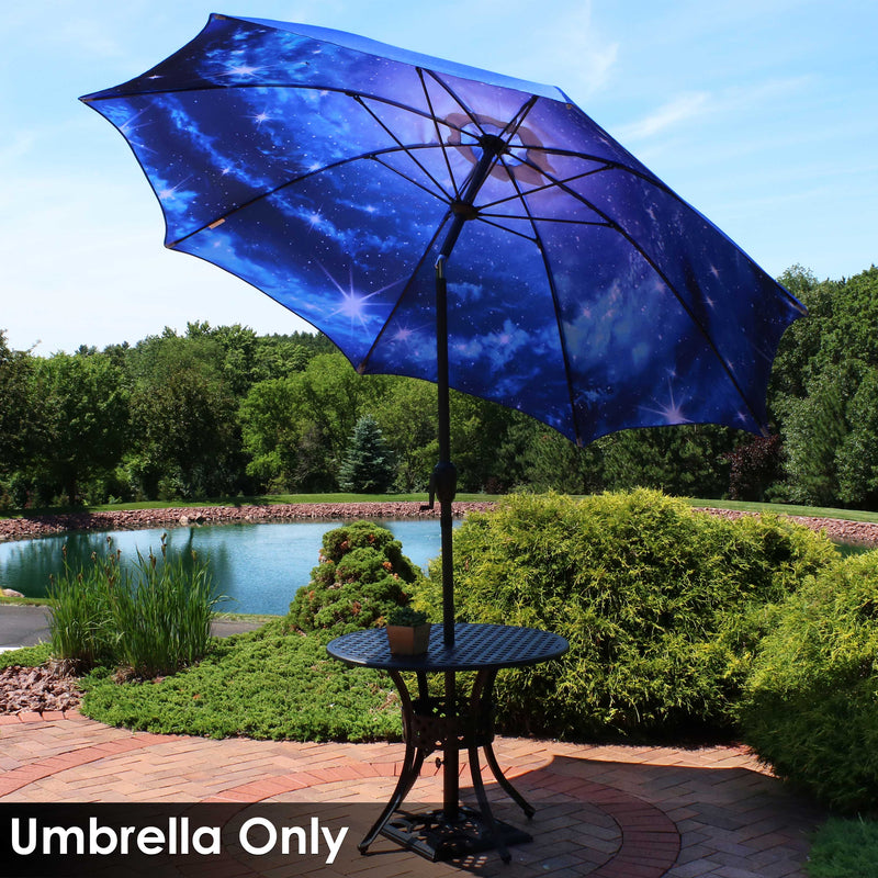 blue starry galaxy umbrella with black pole