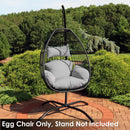 hanging egg chair with gray cushions