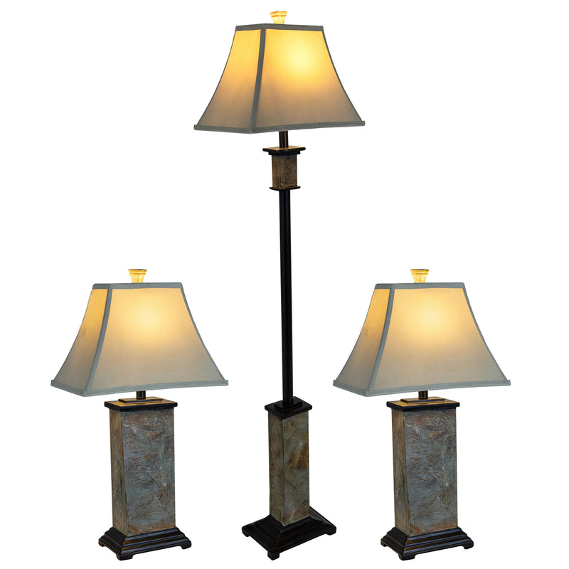 Sunnydaze Timeless Abode Slate 3-Piece Floor and Table Lamp Set