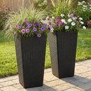 Sunnydaze Polyrattan Square Tall Wicker Planter