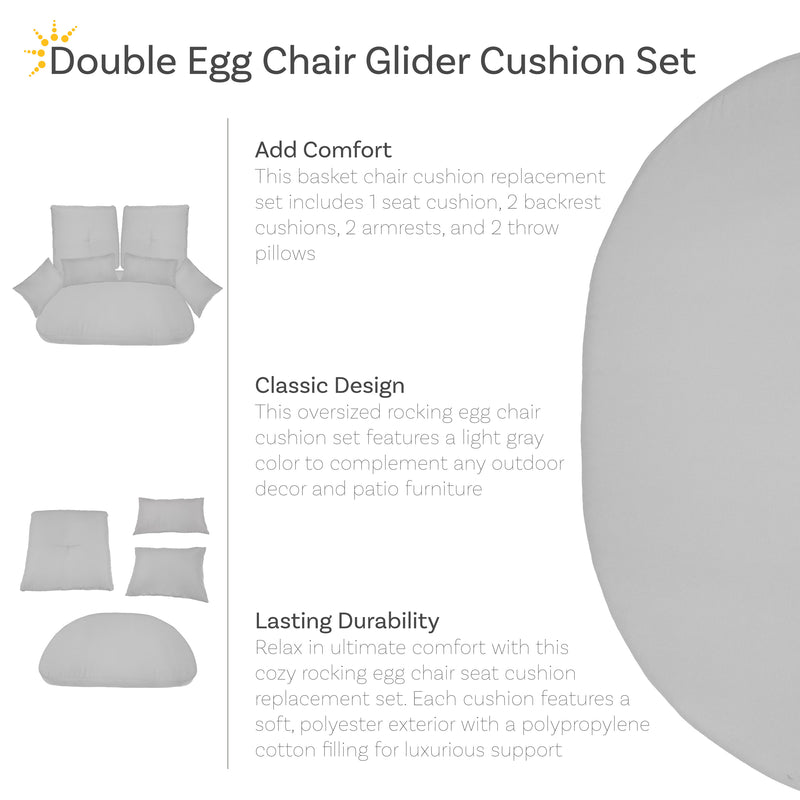 Sunnydaze Double Egg Chair Glider Cushion Replacement Set - Gray