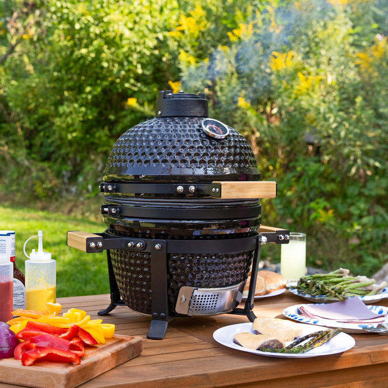 Sunnydaze Kamado Portable Charcoal Grill and Smoker with Stand