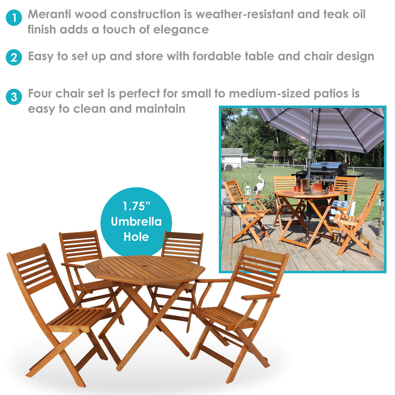 Sunnydaze Meranti Wood 5-Piece Outdoor Folding Patio Dining Set