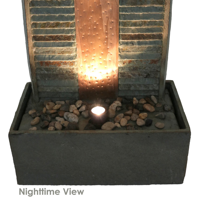 Sunnydaze Rippled Slate Water Fountain with LED Lights - 48"