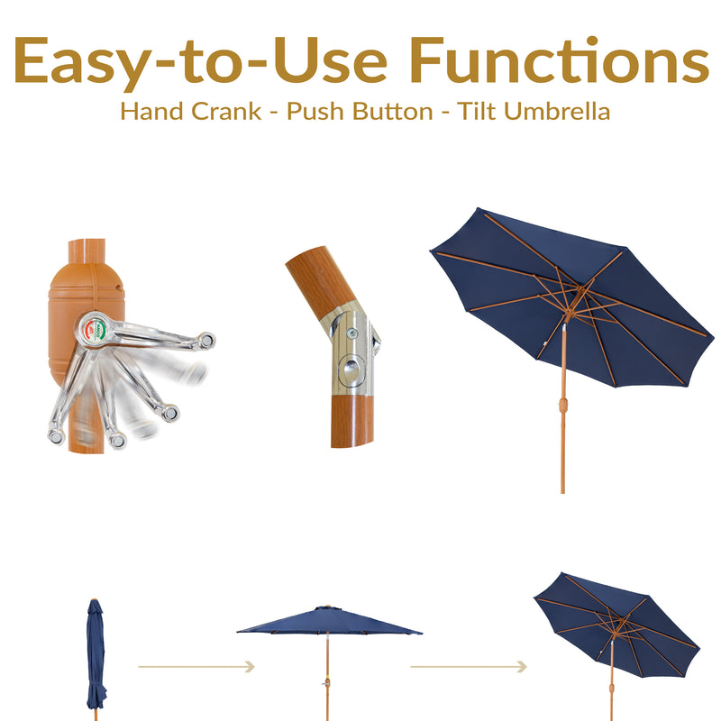 Sunnydaze 8.5 ft Outdoor Patio Umbrella with Tilt, Crank and Vent Faux Woodgrain Finish Navy Blue