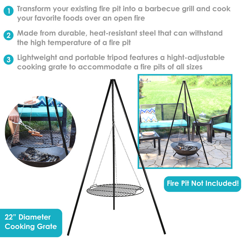 Sunnydaze Tripod Grilling Set with Cooking Grate - 22" Diameter