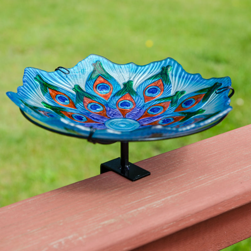 Sunnydaze Exquisite Feathers Deck-Mounted/Staked Glass Bird Bath