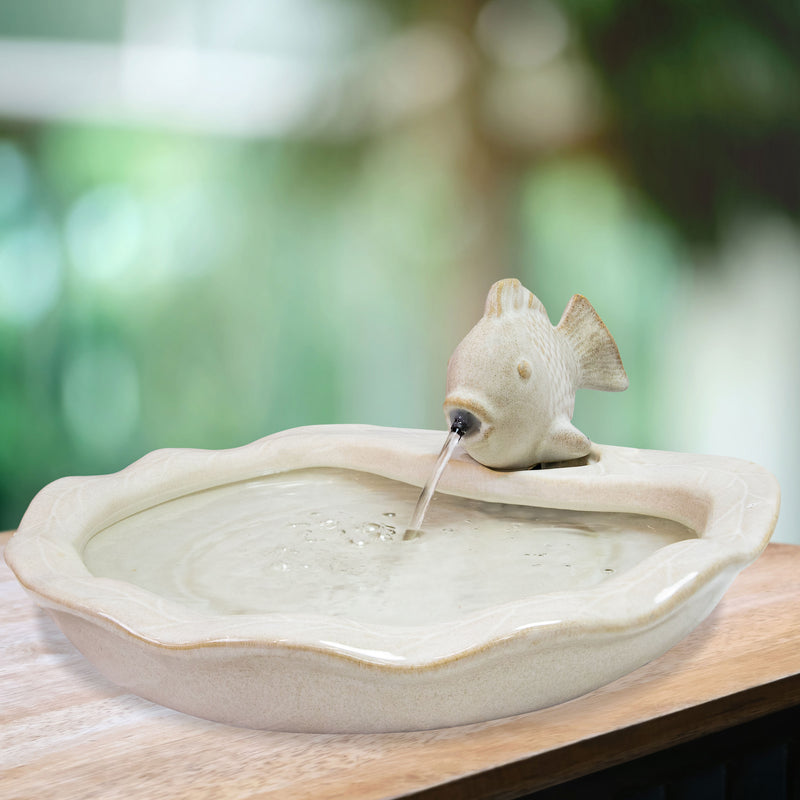 Sunnydaze Glazed Ceramic Fish Outdoor Water Fountain - 7"