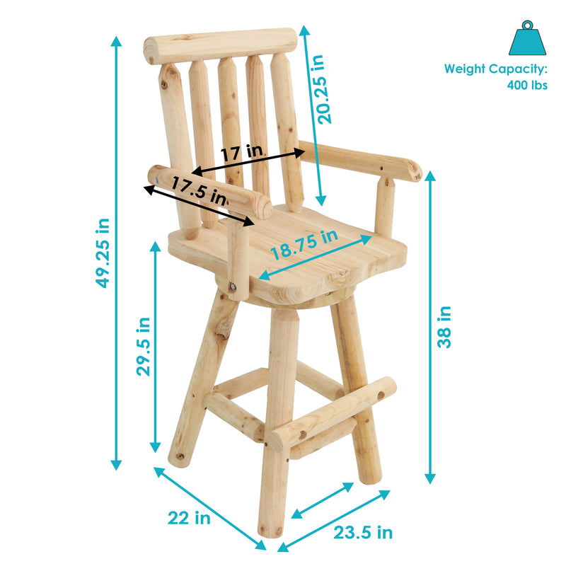 Sunnydaze Rustic Log Cabin Unfinished Fir Wood Bar Stool - 4'