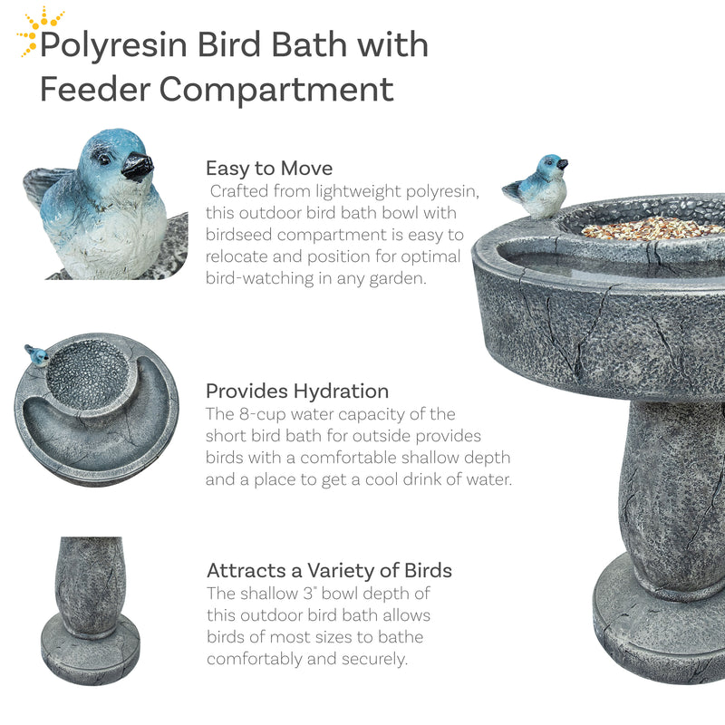 Sunnydaze Traditional Resin Bird Bath with Feeder Compartment - 27"