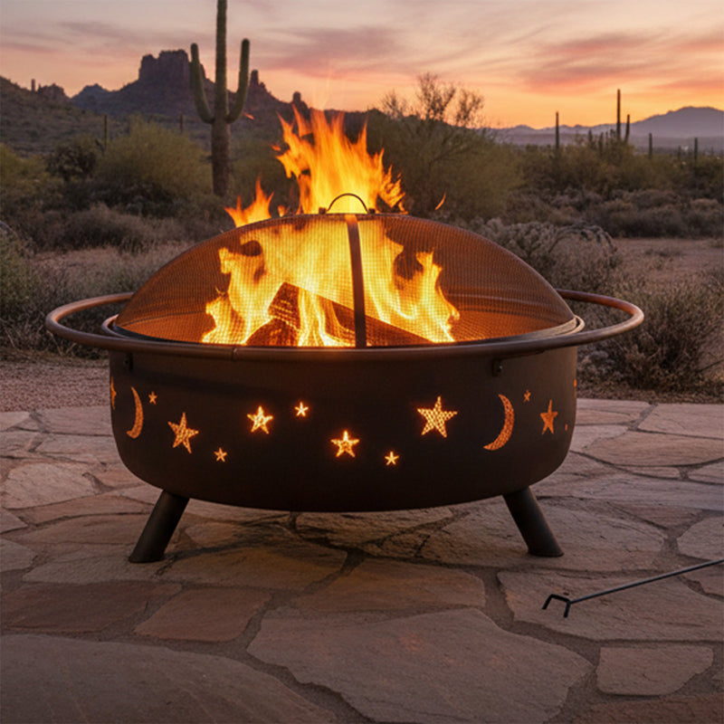Sunnydaze Large Cosmic Fire Pit with Moon and Stars Design