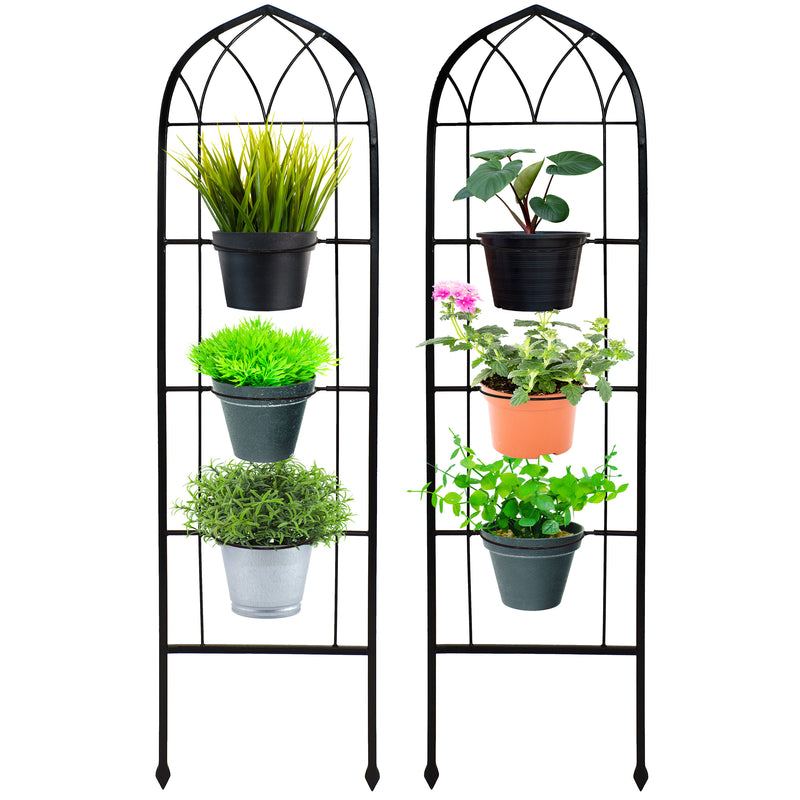 Sunnydaze 2-Piece Arched Garden Trellis with Folding Flowerpot Supports