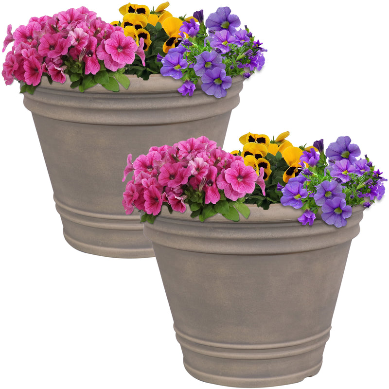 planter pots 20 inch Sunnydaze 20 in. Beige Franklin Outdoor Polyresin Flower Pot Planter (3-Pack)