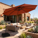 Sunnydaze 10 ft Offset Patio Umbrella with Base and Sandbag Weight