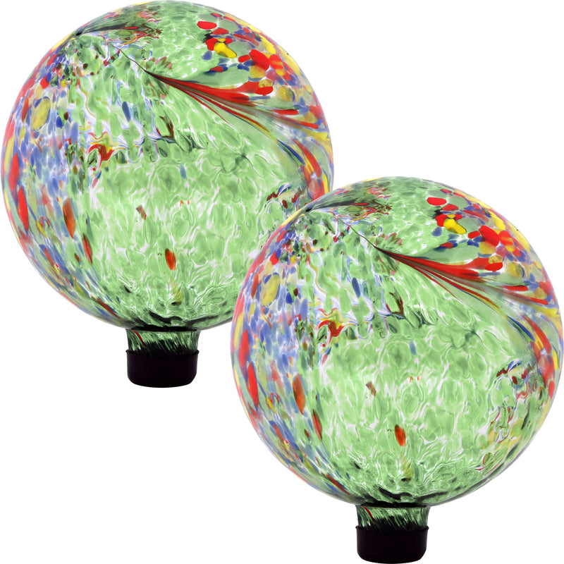 Sunnydaze Green Artistic Glass Gazing Ball Globe - 10-Inch - Set of 2