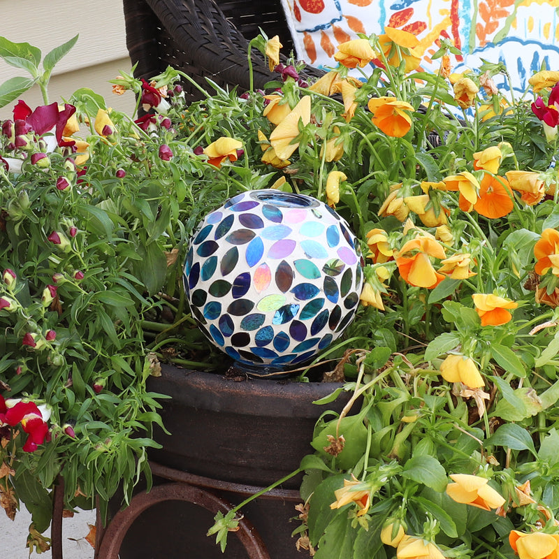 diy plant watering globes Sunnydaze Mosaic Glass Plant Watering Globe with Clay Spike