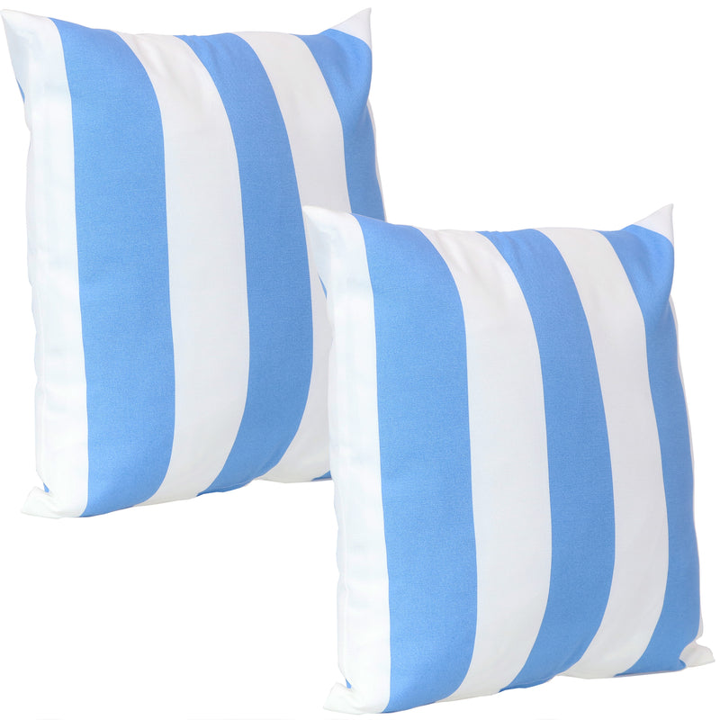 Sunnydaze 2 Square Outdoor Throw Pillow Covers - 17-Inch - Beach-Bound Stripe