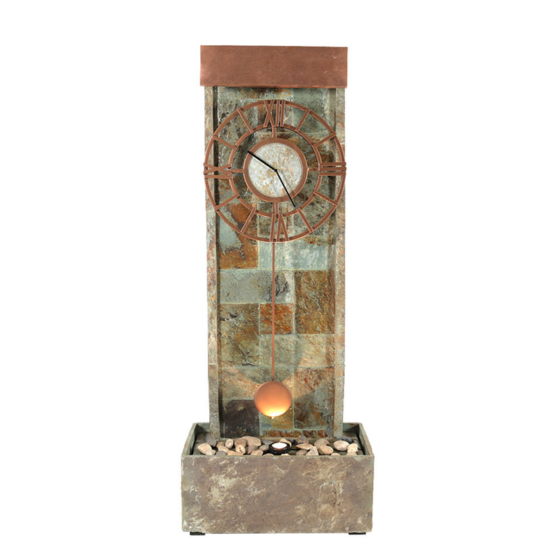 Sunnydaze Slate Indoor/Outdoor Fountain with Clock and Halogen Light