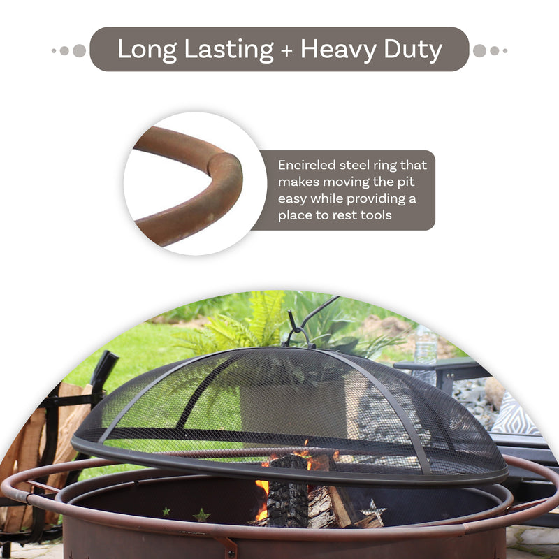 Sunnydaze 42" Large Cosmic Fire Pit with Moon and Stars Design