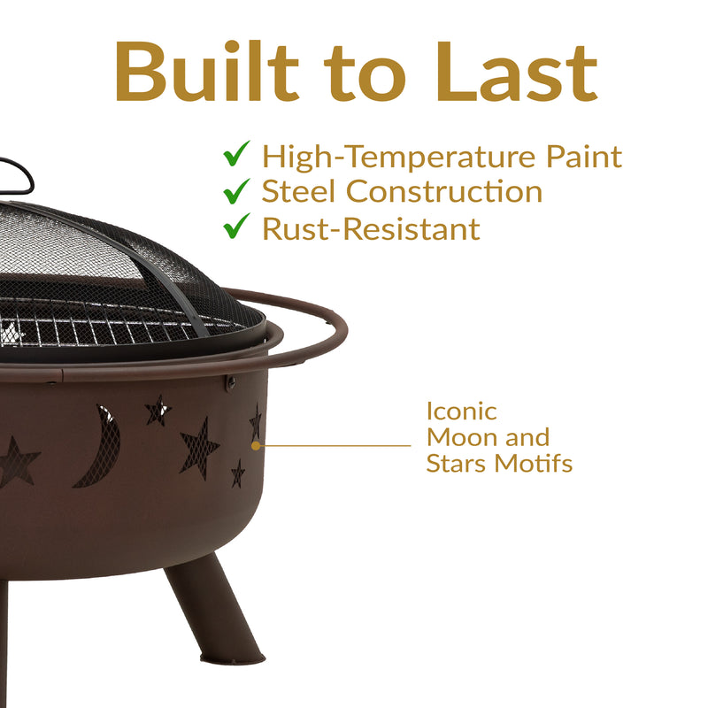 Sunnydaze 30" Cosmic Cooking Fire Pit with Grill Grate & Spark Screen