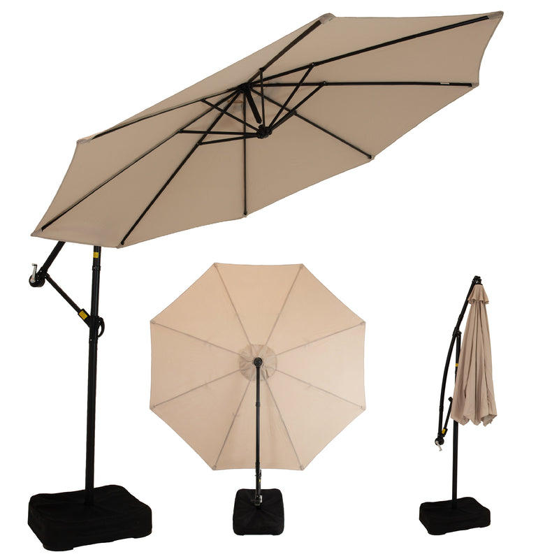 Sunnydaze 10 ft Offset Patio Umbrella with Base and Sandbag Weight