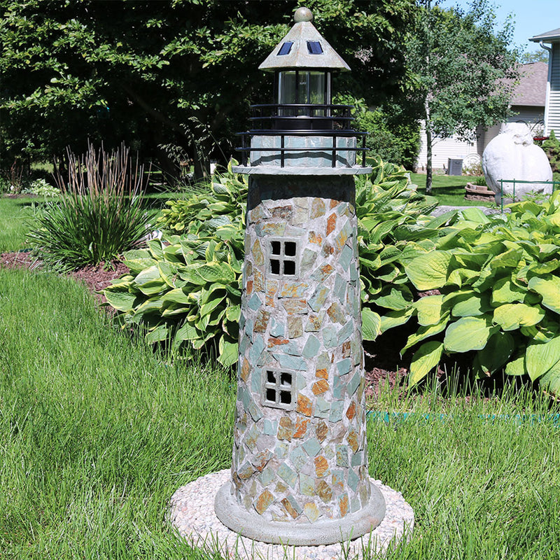 Sunnydaze Cobblestone Solar LED Lighthouse - 35" H