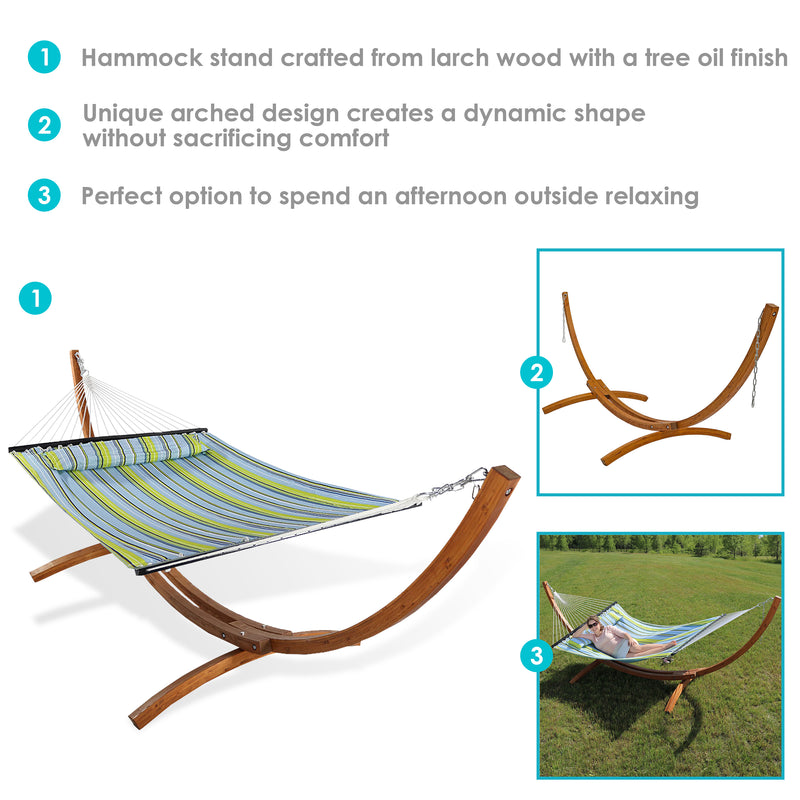 Sunnydaze 2-Person Double Rope Hammock with Wooden Stand