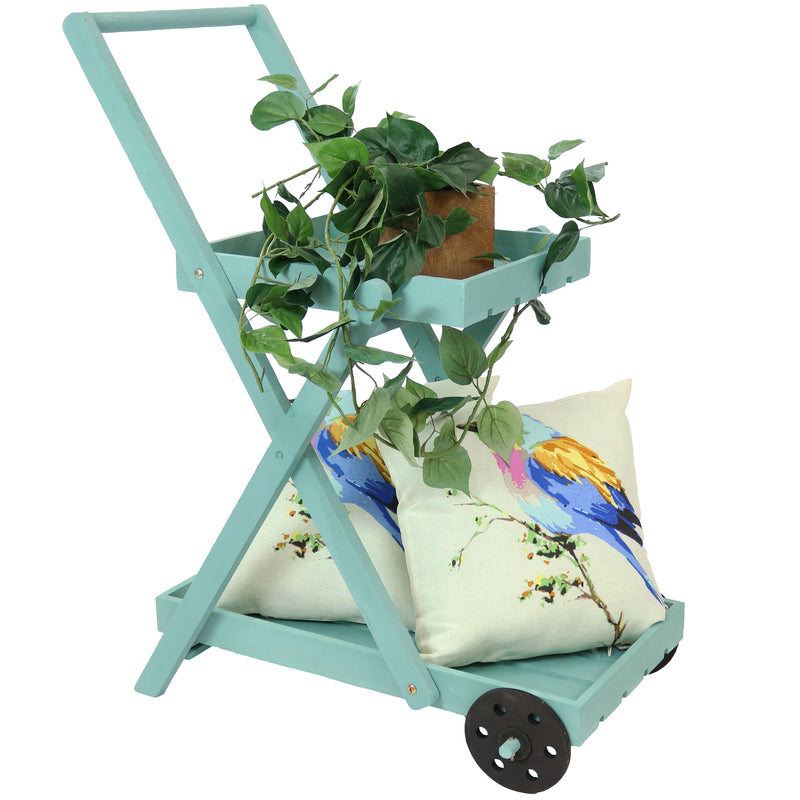 Sunnydaze 2-Tiered Flower Garden Cart - 34” H - Robin Egg Blue
