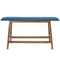 Sunnydaze Wooden Counter-Height Dining Bench - Weathered Oak Finish with Blue Cushion