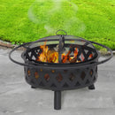 Sunnydaze Black Crossweave Wood Fire Pit with Cover, Spark Screen, Grate, and Poker