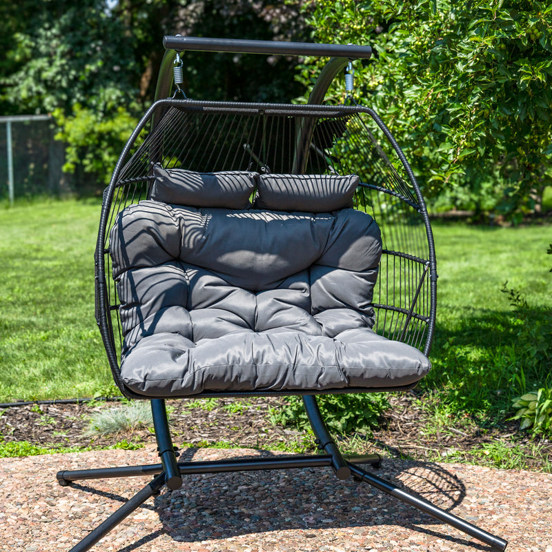 Sunnydaze Andrei Double Hanging Egg Chair with Stand - Dark Gray