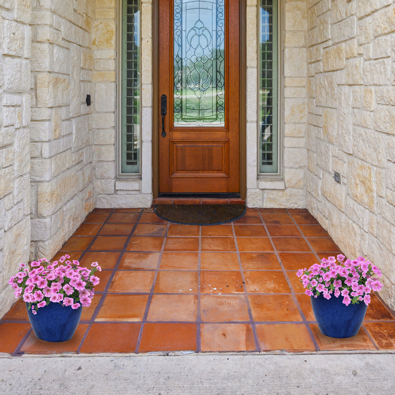 Sunnydaze Resort Glazed Ceramic Planter with Drainage Holes - Set of 2