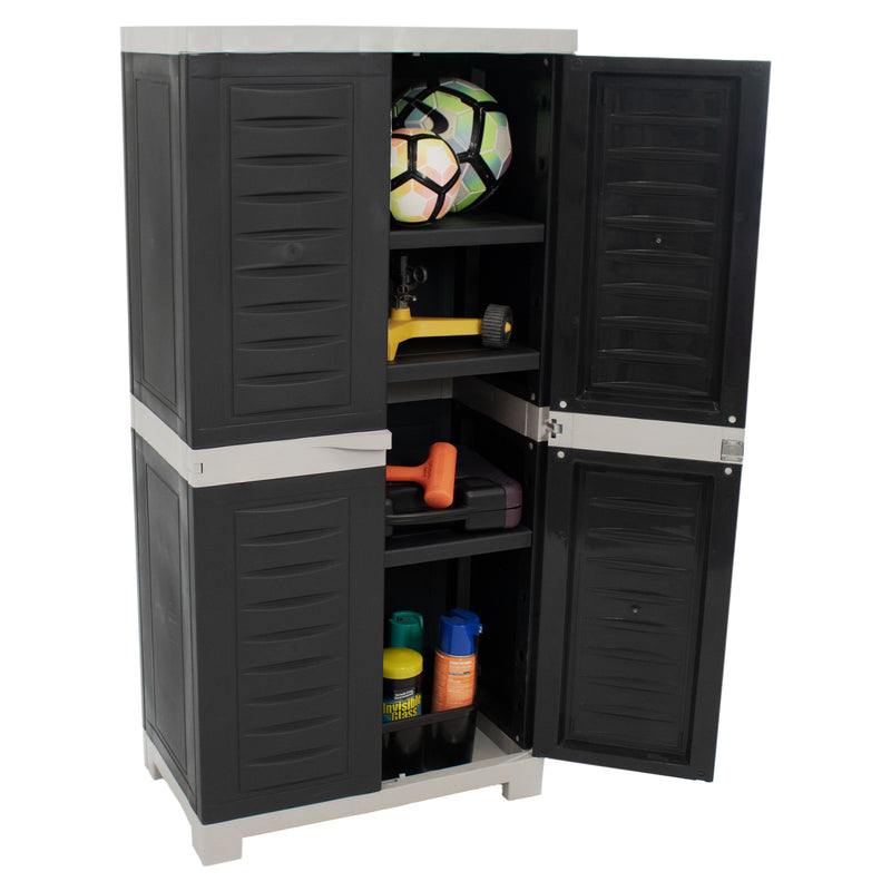 Sunnydaze Plastic Lockable Storage Cabinet with 3 Adjustable Shelves - Gray