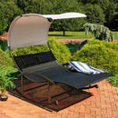 Sunnydaze Chaise Rocking Lounge Chair with Canopy and Pillows - Black