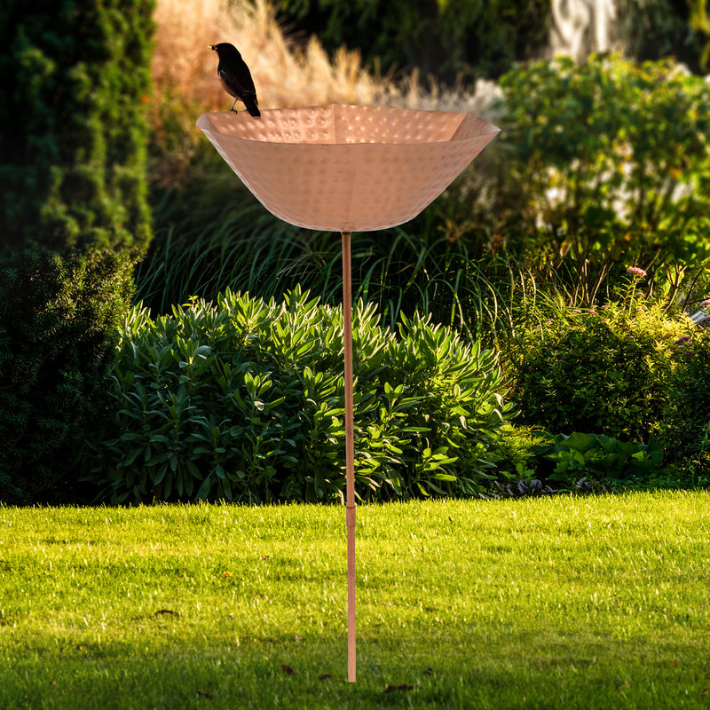 Sunnydaze Staked Copper Bird Bath with UV-Resistant Finish - 34.25" H