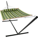 Sunnydaze 2-Person Freestanding Quilted Fabric Hammock with Stand - 12 or 15 Foot Stand Option -  Melon Stripe