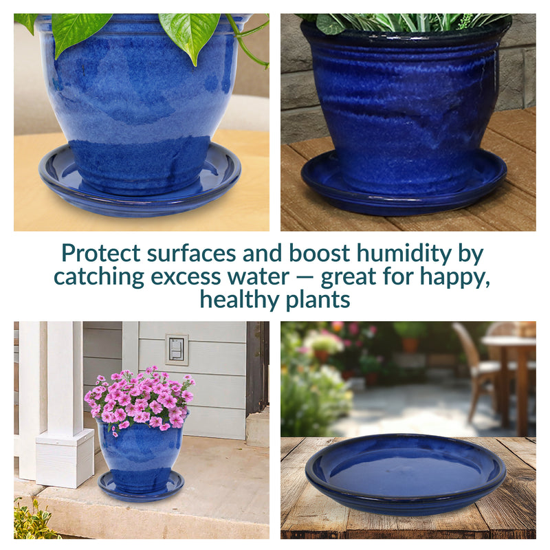Sunnydaze Set of 4 Glazed Ceramic Planter Saucers